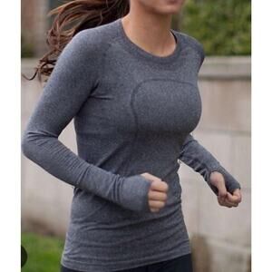 Lululemon Women Run Swiftly Sz 6 Relaxed Long Sleeve Shirt Heather Gray